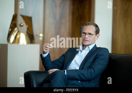 Berlin, Allemagne. 29 juillet, 2015. Le maire de Berlin Michael Müller (SPD) s'exprimant au cours d'un entretien à Berlin, Allemagne, 29 juillet 2015. PHOTO : JOERG CARSTENSEN/DPA/Alamy Live News Banque D'Images