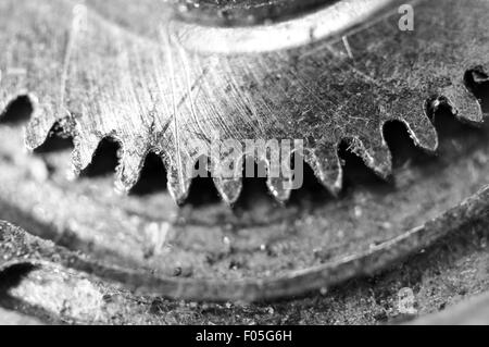 Arrière-plan avec roues dentées en métal vieux clockwork. Photo noir et blanc conceptuel pour la réussite de votre travail de l'entreprise . Banque D'Images