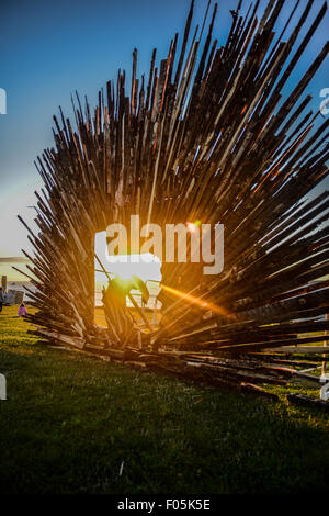 Boardmasters, Logo, Festival Newquay, Cornwall, UK. 7e août, 2015. Après une journée ensoleillée Cornish. Le coucher de soleil sur l'Atlantique. Newquay, Cornwall UK Crédit : Thomas Owen-Heywood/Alamy Live News Banque D'Images