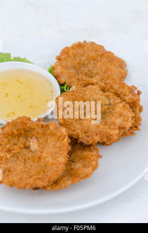 Close up Deep Fried Shrimp Cakes (Tod Mun Kung) Banque D'Images