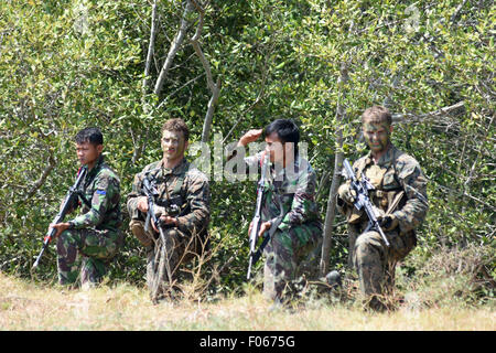 Situbondo, Indonésie. 8e août, 2015. Les membres du Corps des Marines indonésiens et leurs homologues des Corps des Marines des États-Unis (USMC) assister à la préparation de la coopération 2015 à flot et de la formation (CARAT) exercer à Situbondo (est de Java, Indonésie, le 8 août 2015. Credit : Widjono/Xinhua/Alamy Live News Banque D'Images