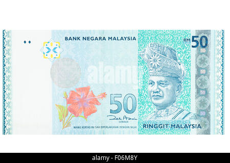 Cinquante Ringgit billet sur un fond blanc Banque D'Images