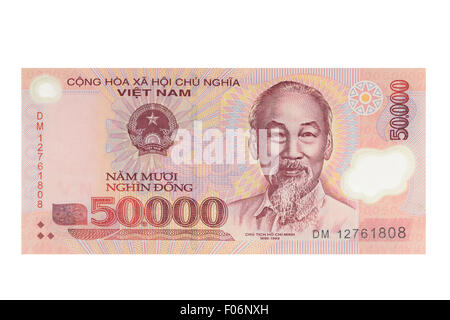 Cinquante mille dongs vietnamiens billet sur un fond blanc Banque D'Images