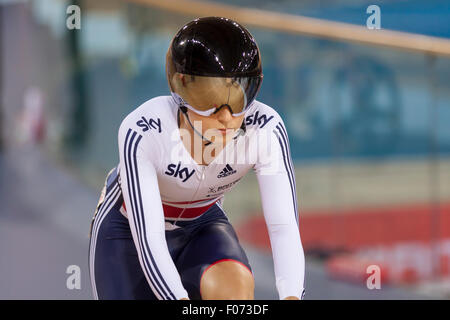 Laura Kenny (Laura Trott) au cours de l'Omnium (élimination) à la course 2014 Coupe du Monde de Cyclisme sur piste de l'UCI, Londres Banque D'Images