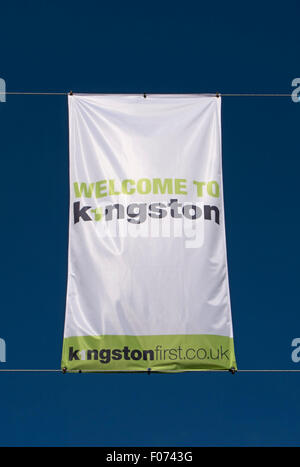 Bienvenue à Kingston banner, Kingston upon Thames, Surrey, Angleterre Banque D'Images