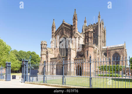 L'avant de l'ouest de la cathédrale de Hereford, Herefordshire, Angleterre, RU Banque D'Images