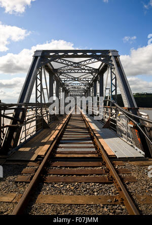 Steel pont ferroviaire sur la rivière Barrow à l'île Great Power Station, (plus long pont dans le sud de l'Irlande), comté de Wexford, Irlande Banque D'Images