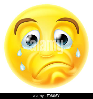Un triste à pleurer de smiley emoticon emoji caractère avec les larmes coulant sur son visage Banque D'Images