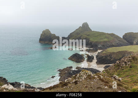 Kynance Cove en un jour brumeux, le lézard, Cornwall, UK Banque D'Images