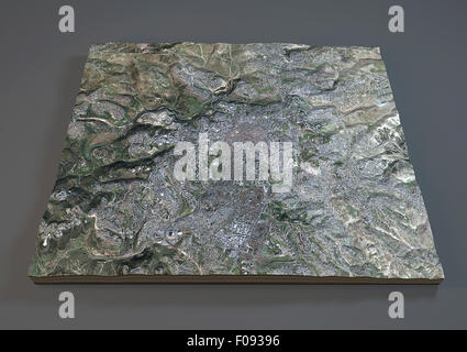 Carte vue satellite de Jérusalem, Israël, sur fond gris Banque D'Images
