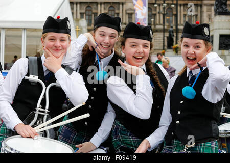 Glasgow, Ecosse, Royaume-Uni. 10 août, 2015. L'un des plus grands et des plus prestigieux festivals de la tuyauterie a commencé aujourd'hui à Glasgow. Le festival attire des Pipe Bands à travers le monde et se termine avec la Pipe Band Championships le samedi 15 août. Credit : Findlay/Alamy Live News Banque D'Images