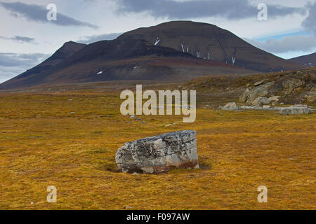 Montagnes le long de la côte de l'Boltodden Kvalvagen, Svalbard, Norvège, Spitzberg / Banque D'Images