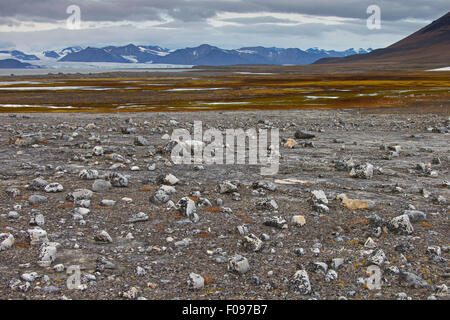 Montagnes le long de la côte de l'Boltodden Kvalvagen, Svalbard, Norvège, Spitzberg / Banque D'Images