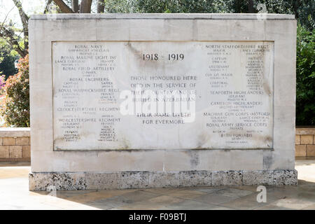 Memorial à l'armée britannique, Martyrss' Lane ou Alley of Martyrs, anciennement Parc Kirov, cimetière commémoratif, Bakou, Azerbaïdjan Banque D'Images