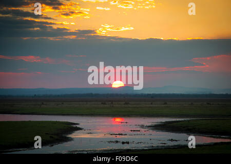 Coucher de soleil sur le parc national de Gorongosa Banque D'Images