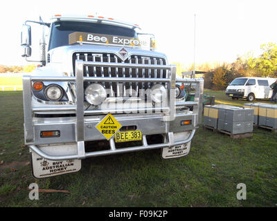 Chariot d'apiculteur fournissant des services de pollinisation pour l'agriculture, l'Orange, NSW, Australie. Pas de PR Banque D'Images