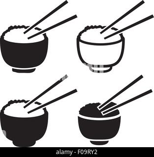 Jeu de bol de riz avec paire de baguettes, de vecteur icône Illustration de Vecteur