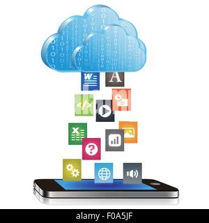 Le téléchargement de fichiers sur le smartphone cloud computing Illustration de Vecteur