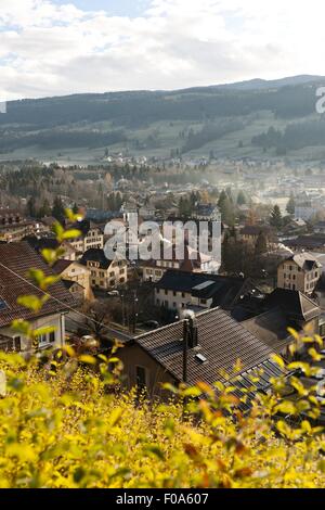 Vue de la ville horlogère Le Sentier à Vallée de Joux, le lac de Genève, Suisse Banque D'Images