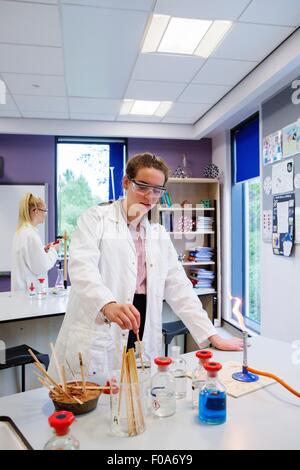 Les étudiants qui travaillent dans le laboratoire de chimie Banque D'Images