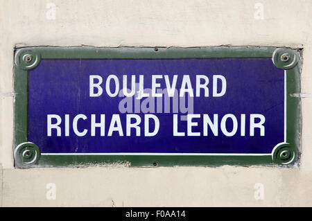 Plaque de rue Boulevard Richard Lenoir à Paris France Banque D'Images