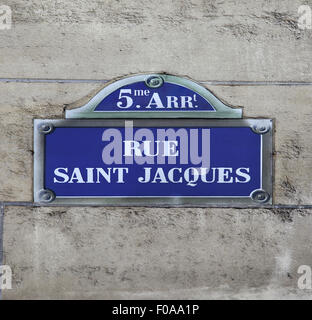 Plaque de Rue Rue Saint Jacques à Paris France Banque D'Images