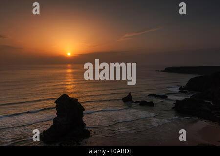 Coucher du soleil à Bedruthan Steps, Cornwall, Angleterre, @ Barry Bateman Banque D'Images