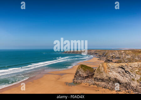 Bedruthan steps sur une très basse marée, Cornwall, Angleterre, @ Barry Bateman Banque D'Images