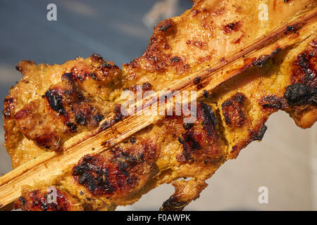 Thai style poulet sur une brochette de bambou aliments proposés à l'International du marché de nuit de Queens à New York City Banque D'Images