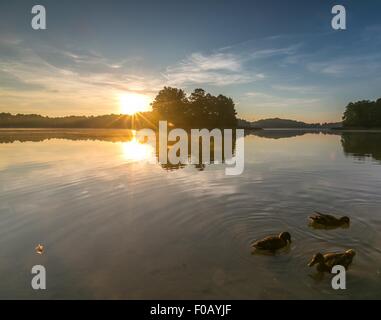 Beau lever de soleil sur le lac mysty. Lac en Warmie et Mazurie Lake District en Pologne. Par temps calme d'été Banque D'Images