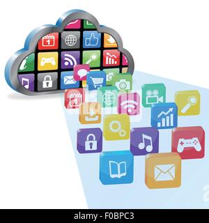 Cloud computing avec beaucoup d'application Illustration de Vecteur