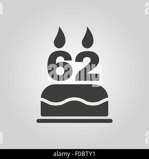 Le gâteau d'anniversaire avec des bougies sous la forme d'icône au numéro 62. Symbole d'anniversaire. Télévision Illustration de Vecteur