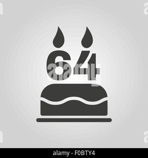 Le gâteau d'anniversaire avec des bougies sous la forme de l'icône numéro 64. Symbole d'anniversaire. Télévision Illustration de Vecteur