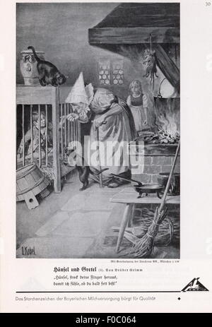 Littérature, contes de fées, frères Grimm, 'Hansel et Gretel', sorcière essayant de fatten Hansel, illustration par Otto Kubel (1868 - 1951), de: 'Bilderatlas zu den bayerischen Lesebüchern' (Atlas de photos des Storybooks bavarois), 1er numéro, contes de fées, éditeur: Bayerische Milchuckverung, Munich-Bruckmann, Munich-Förth-Förth, AG, 1930-Föring-Föring-Furnten, Munich, non disponible Banque D'Images