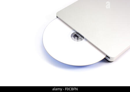 Lecteur CD DVD externe isolé sur fond blanc Banque D'Images