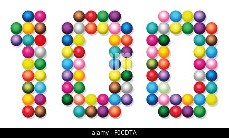 100 - composé d'exactement une centaine de boules colorées - vector illustration isolé sur fond blanc. Banque D'Images