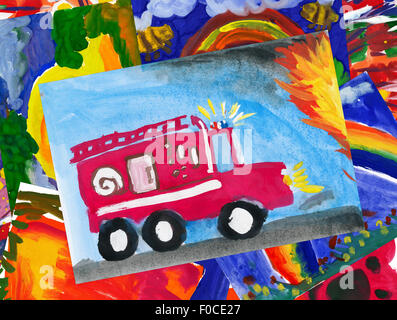 Camion à incendie avec illustration collage Banque D'Images