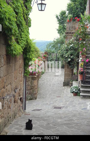 Petite rue de Civita di Bagnoregio, Italie Banque D'Images