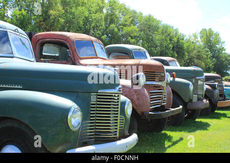 Camions anciens parqué dans une rangée à Morden, Manitoba, Canada Banque D'Images