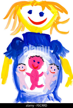 Dessin d'enfant. Femme enceinte Banque D'Images