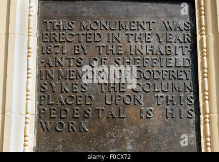 Monument à Weston Park Sheffield Angleterre Royaume-Uni commémore Godfrey Sykes Banque D'Images