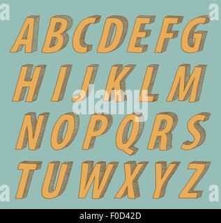 Abc retro dessiné à la main des lettres 3d Illustration de Vecteur