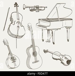 Ensemble de dessins d'instruments de musique Illustration de Vecteur