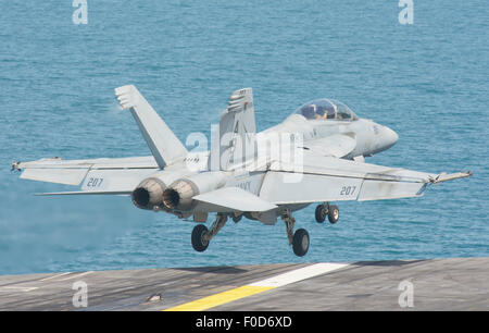 Un F/A-18F Super Hornet affectés à des combats de Checkmates Strike Fighter Attack Squadron 211 (VFA-211), décollant de la Banque D'Images