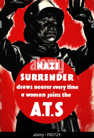 L'anglais la seconde guerre mondiale affiche présentant un soldat nazi élever les mains dans l'abandon. Il lit : Nazi Abandon se rapproche chaque tim Banque D'Images