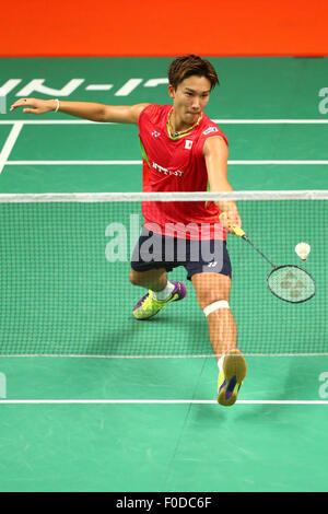 Istora Senayan Arena, Jakarta, Indonésie. Août 13, 2015. Kento Momota (JPN), le 13 août 2015 - TOTAL : Badminton Badminton Championnats du monde masculin 2015 3ème tour match à Istora Senayan Arena, Jakarta, Indonésie. Credit : Ito Shingo/AFLO SPORT/Alamy Live News Banque D'Images