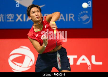 Istora Senayan Arena, Jakarta, Indonésie. Août 13, 2015. Kento Momota (JPN), le 13 août 2015 - TOTAL : Badminton Badminton Championnats du monde masculin 2015 3ème tour match à Istora Senayan Arena, Jakarta, Indonésie. Credit : Ito Shingo/AFLO SPORT/Alamy Live News Banque D'Images