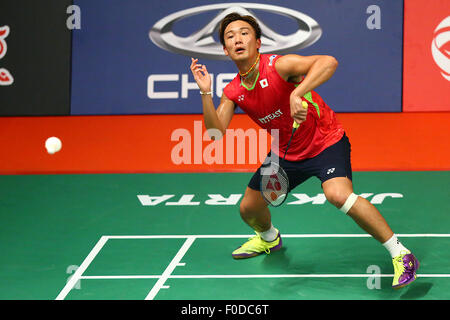 Istora Senayan Arena, Jakarta, Indonésie. Août 13, 2015. Kento Momota (JPN), le 13 août 2015 - TOTAL : Badminton Badminton Championnats du monde masculin 2015 3ème tour match à Istora Senayan Arena, Jakarta, Indonésie. Credit : Ito Shingo/AFLO SPORT/Alamy Live News Banque D'Images