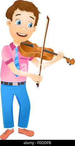 Cartoon young smiling boy playing violin. vector illustration Illustration de Vecteur