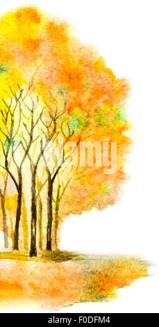 Vector illustration d'automne avec des arbres à l'aquarelle Illustration de Vecteur